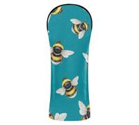 Cute Bees Blue Green Golf Club Head Covers for Hybrid Driver Wood PU Leather Golf Headcovers with Interchangeable Tags for Men Women