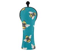 Cute Bees Blue Green Golf Club Head Covers for Women Men PU Leather Golf Headcovers with Interchangeable Tags for Wood Hybrid Driver