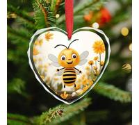 Cute Bees Daisy Flower Christmas Ornaments - Heart Christmas Tree Decorations with Red String, Winter Holiday Keepsake Pendant for Fireplace, Mantel, Wreath Holiday Party Decor (3.1 Inch)