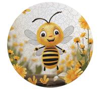 Cute Bees Daisy Flower Jigsaw Puzzle Challenging Round Animals Puzzle Wooden Jigsaw Puzzles for Adults Families 195 PCS