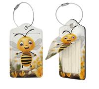 Cute Bees Daisy Flower Luggage Tag for Suitcase PU Leather Suitcase Tag with Stainless Steel Loop and Address Card Baggage Tags Cute Bag Name Travel Tags ID Labels for Women Men 4 PCS