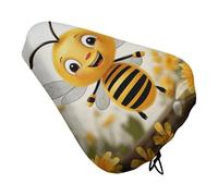 Cute Bees Daisy Flower Padded Bike Seat Cushion with Drawstring Soft Comfort Waterproof Bicycle Seat Cover, Wide Saddle Protection Covers Protector for Men Women for Exercise Mountain Road Bikes