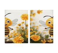 Cute Bees Daisy Flower Passport Holder Ultra Slim PU Leather Travel Document Organizer Compact Premium International US Passport Protector Cover for Women Men