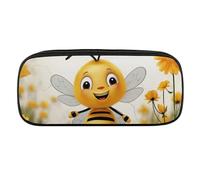 Cute Bees Daisy Flower Pencil Case Waterproof Leather Pencil Pouch Multi-purpose Aesthetic Makeup Bag Cute Pen Bag Large Cosmetic Bag for Office Stationery, Travel
