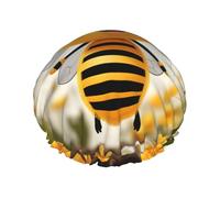 Cute Bees Daisy Flower Shower Cap for Women Double Layers Thick Hair Caps Reusable Waterproof Bath Caps with Elastic Band Hair Hat Washable Shower Hat for Men Women Spa Salon