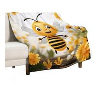 Cute Bees Daisy Flower Soft Throw Blanket for Couch Lightweight Flannel Blanket for Sofa Couch Throw Bed Warm Cozy Decorative Blankets Fall Winter Decor 50"x60"