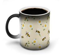 Cute Bees Daisy Flower Stylish Heat Sensitive Coffee Mug with Handle 12 Oz Ceramic Color Changing Cups
