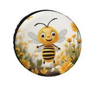Cute Bees Daisy Flower Weatherproof Spare Tire Cover, Tire Diameters 24" to 36", Universal Waterproof Wheel Protectors for Trailers