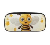 Cute Bees Honey Pencil Case Waterproof Leather Pencil Pouch Multi-purpose Aesthetic Makeup Bag Cute Pen Bag Large Cosmetic Bag for Office Stationery, Travel