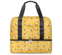 Cute Bees Honeycomb Sports Duffle Bag for Women Men Kirls Boys Girls 21 L Weekend Overnight Bags Wet Seperated Tote Bag for Travel Gym Yoga
