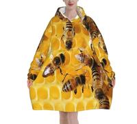 Cute Bees Hoodie Blanket Oversized Flannel Hoodie Super Soft Warm And Comfortable Blanket Sports Hoodie Ane Size Suitable For All Adult Men And Women