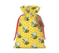Cute Bees On Honeycombs Christmas Drawstring Gift Bags Reusable Xmas Presents Storage Bags Party Favorstags 4.7 * 6.9ins