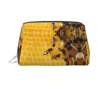 Cute Bees Stylish Portable Cosmetic Bag with Full-Print Design – Durable PVC Leather Makeup & Toiletry Organizer for Home & Travel Use