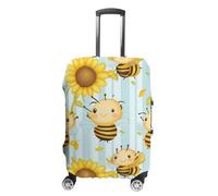 Cute Bees Sunflowers Personalized Luggage Case Cover Funny Travel Accessories Washable Suitcase Protector Fit 19-32 Inch L