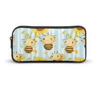 Cute Bees Sunflowers Small Pencil Case Large Capacity Pen Bag Aesthetic Makeup Pouch Office Stationery Organizer 22 * 12 * 5cm