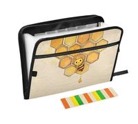 Cute Bees Vintage Organizer File Folder 13 Pockets A4 Letter Size with Zipper Closure for Document Storage Document File Folder para guardar documentos