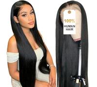 CUTE BEIN Lace Front Wig 13 x 6 30 Inch Pre Plucked 180 Density Straight HD Transparent Lace Frontal Wig Real 100% Human Hair for Women Glueless Wigs with Baby Hair Natural