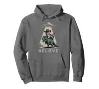 Cute BELIEVE Meowdy T-Rex Cat UFO Abduction Mom Space Meme Pullover Hoodie
