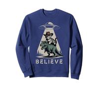 Cute BELIEVE Meowdy T-Rex Cat UFO Abduction Mom Space Meme Sweatshirt
