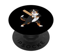 Cute Bernese Mountain Dog Playing Cricket Bat Sports PopSockets Adhesive PopGrip