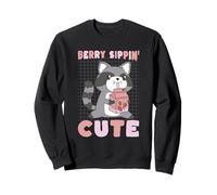 Cute Berry Sipping Raccoon Animal Lover Fun Sweatshirt