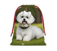 Cute Bichon Frise Dog Print Drawstring Gift Reusable Pouch Wedding Candy Toys Cards Storage Function Portable