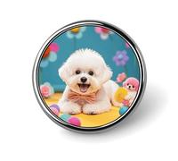Cute Bichon Frise Dog Round Badge Personalized Metal Lapel Pin Badges Fit Clothing Bags Hat Humorous Printed Brooch Badge Party Decorations Accessories for Men Women