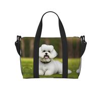 Cute Bichon Frise Dog Travel Bags, Weekender Carry On For Women, Sports Gym Bag, Workout Duffel Bag,Overnight, Black, One Size