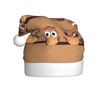 Cute Big Brown Cartoon Owls 1 Pack Christmas Hats Plush Fabric Santa Hat For Christmas Costume Party And Holiday Event