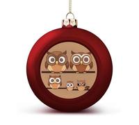 Cute Big Brown Cartoon Owls Christmas Ball Ornaments - Shatterproof Plastic Vintage Rustic Xmas Tree Decorations Pendant for Family Holiday Wedding Party Xmas Hanging Decoration
