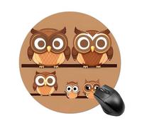 Cute Big Brown Cartoon Owls Mouse Pad Round Laptop Mouse Mat Cute Computer Mousepad Keyboard Pad Non-Slip Desk Pads for Gaming Office Work Home
