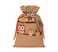 Cute Big Brown Cartoon Owls Print Christmas Drawstring Holiday Candy Bag Xmas Sacks Reusable Wrapping Bags Party Favor