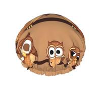 Cute Big Brown Cartoon Owls Print Large Size Waterproof Shower Cap For Women And Men Reusable Lightweight Soft Hat