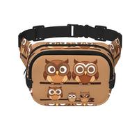 Cute Big Brown Cartoon Owls Print Square Double Layer Bag Waist Pack Trendy Packaging Travel Bag with Adjustable Bel, Black, One Size, blackone, One Size