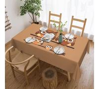 Cute Big Brown Cartoon Owls print Tablecloth, Square lace farmhouse tablecloth, for indoor and outdoor dining