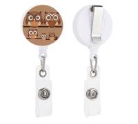 Cute Big Brown Cartoon Owls Retractable Badge Reel - Personalized ID Name Badge Holder with Lanyard Cute Badges Reel Holder Round Nurse Doctor Name Tag Badges Clip for Work