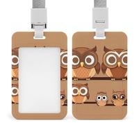Cute Big Brown Cartoon Owls Retractable ID Badge Holder with Lanyard - Vertical Badge Reel,Keychain Clip,Name Tag Id Card Holder Protector for Nurse Officer Teacher Security Staff Women Men