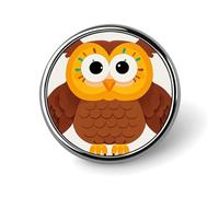 Cute Big Brown Cartoon Owls Round Badge Personalized Metal Lapel Pin Badges Fit Clothing Bags Hat Humorous Printed Brooch Badge Party Decorations Accessories for Men Women