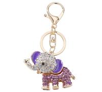 Cute Big Ears Elephant Keychain Sparkling Keyring Crystal Purse Pendant Rhinestones Handbag Charm (Purple)