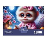 Cute Big Eyed Monkey Jigsaw Puzzle for Adults 1000 Piece Jigsaw Puzzle Night Garden Scene Leisure Focus Home Decor 38x26cm/1000pcs