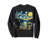 Cute Bigfoot UFO Lake Monster Van Gogh Starry Night Inspired Sweatshirt