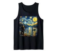 Cute Bigfoot UFO Lake Monster Van Gogh Starry Night Inspired Tank Top
