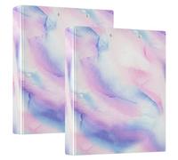 Cute Binder Three Ring 1 and A Half Inch Binders 3 Ring with 3 Interior Pockets D Ring Binders for Work School Office Watercolor Swirls Pastel, 2 Pack