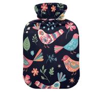 Cute Bird Black Hot Water Bottles with Velvet Cover Hot Water Bag for Hot and Cold Compress