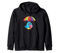 Cute Bird Under Umbrella Graphic Gift for Men Women Kids Zip Hoodie
