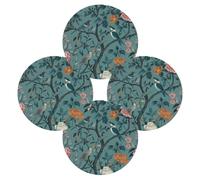Cute Birds Flowers Peonies Printed Round Placemats Set of 4 Place Mats Washbale Table Placemat Round Heat Resistant Table Mats for Kitchen Home Restaurant