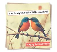 Cute Birds Happy Anniversary Card For Partner - Lovebirds, Nature Lover, Design, Tree - For Husband, Wife, Girlfriend, Boyfriend