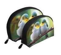 Cute Birds in Love Printing Shell Makeup Bag Set 2-Piece Cosmetic Bags Portable Travel Makeup Storage Bag for Women Girls