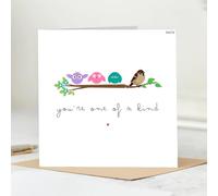 Cute Birds on Branch Greeting Card, 'You're One of a Kind' Message, M679