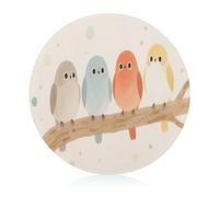 Cute Birds On The Branch Tempered Glass Cutting Board Sturdy Chopping Block Personalized Large Butcher Block Lightweight Round Chopping Mat for Kitchen Non Slip